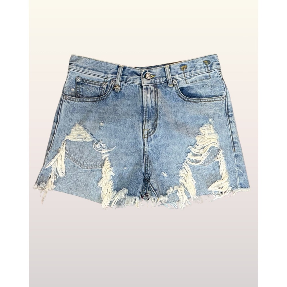 R13 Shredded Slouch Shorts 28 Tilly Light Wash Distressed Denim R13W0190-476
